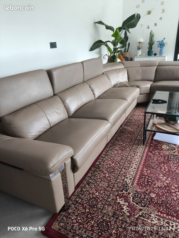 Canapé d'angle relax en cuir buffle italien de luxe 7 places (image 8)