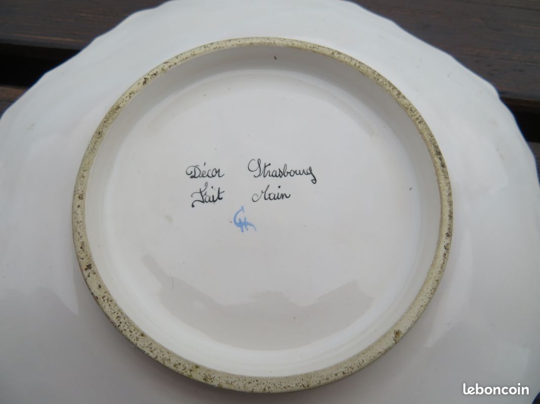 VINTAGE - Boîte/Bonbonnière en faïence avec sa soucoupe à décor de l'est - Strasbourg signé C.H(XXé) (image 8)