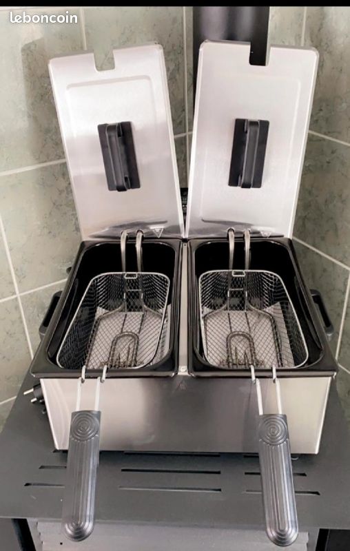 Friteuse électrique Inox Double Bac 2x3L – 3600W, 2 Thermostats, Neuve