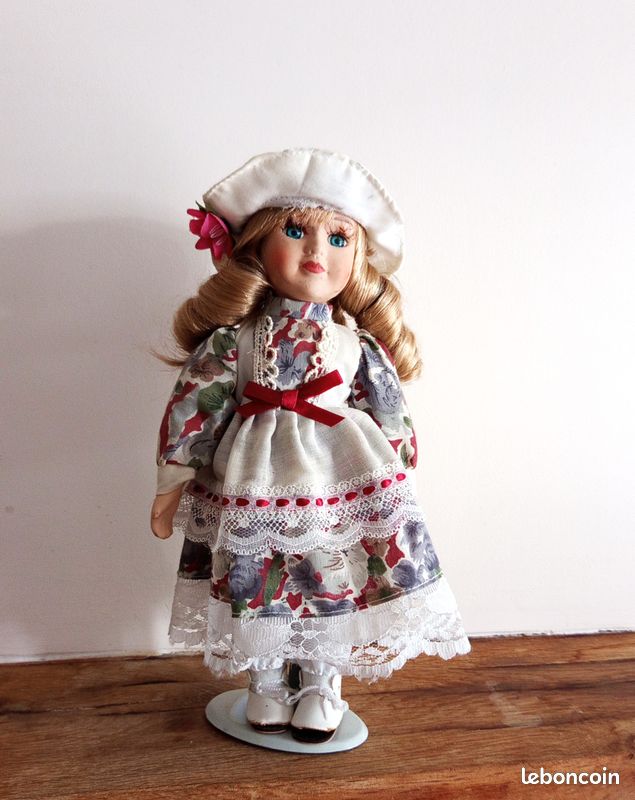 Poupée Ancienne Porcelaine 30 Cm – Années 1940, France, Corps Bois