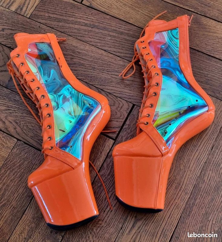 Bottines Ballet Boots orange sans talon style Lady Gaga Chaussures