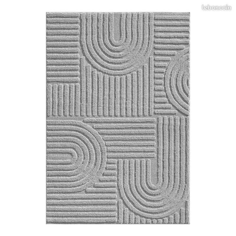 Tapis scandinave effet 3D graphique Taro Argenté 140x200 (image 1)