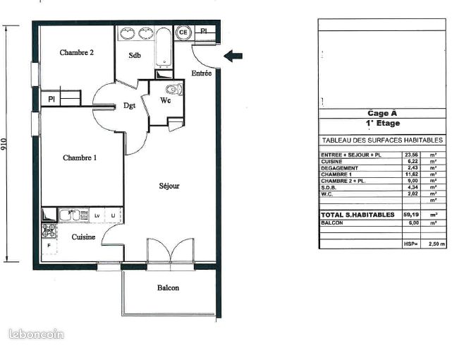 Appartement 3 pièces 59 m² · à Aucamville · 59 m² · 750 €