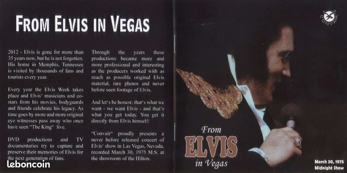 Elvis presley from elvis in vegas las vegas 30 mars 1975 show minuit livret 20 pg cd 28 titres audience recording édition limitée à 300 ex. Label rainbow records sous pochette plastique scellée rare (image 2)