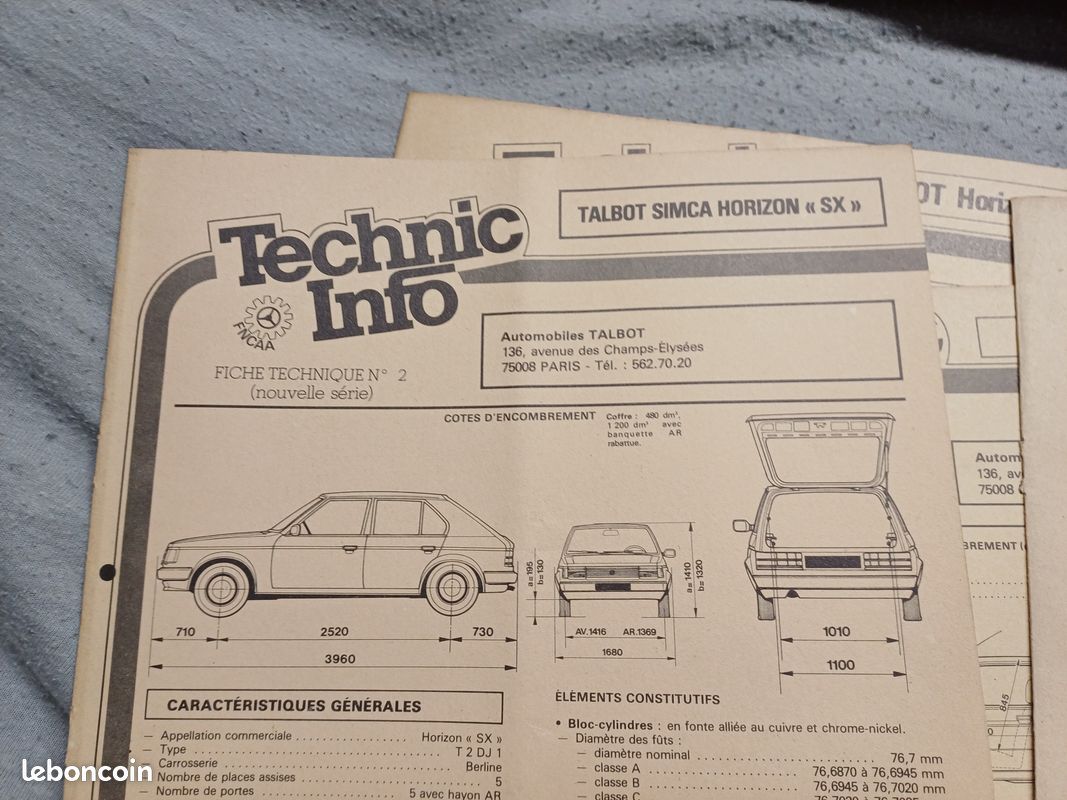 Fiche technic info voiture Francaise annee 70 - 90 (image 14)