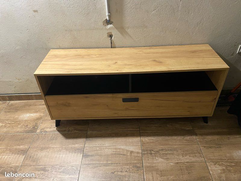Meuble TV effet bois/chêne avec rangement (image 1)