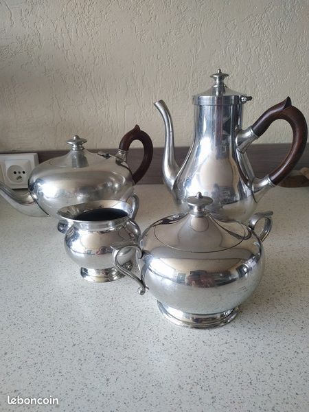 Service à thé/café en étain Diedisheim (Nantes) – poinçonné, vintage prestigieux (image 1)