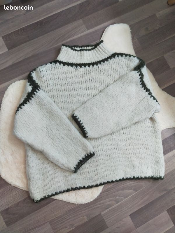 Pull oversize beige et kaki femme S/M (image 14)