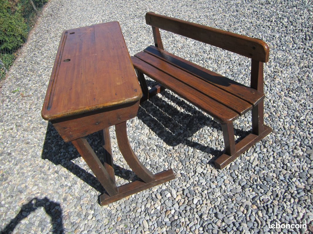 Bureau écolier ancien en bois (image 1)