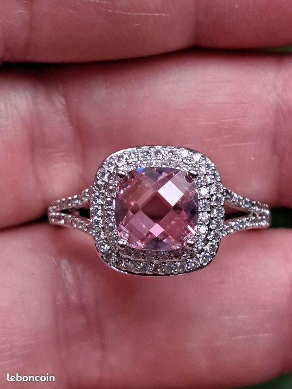 Bague Argent S925 Zircone rose brillante ,zircones blanc femme taille 62 (image 8)