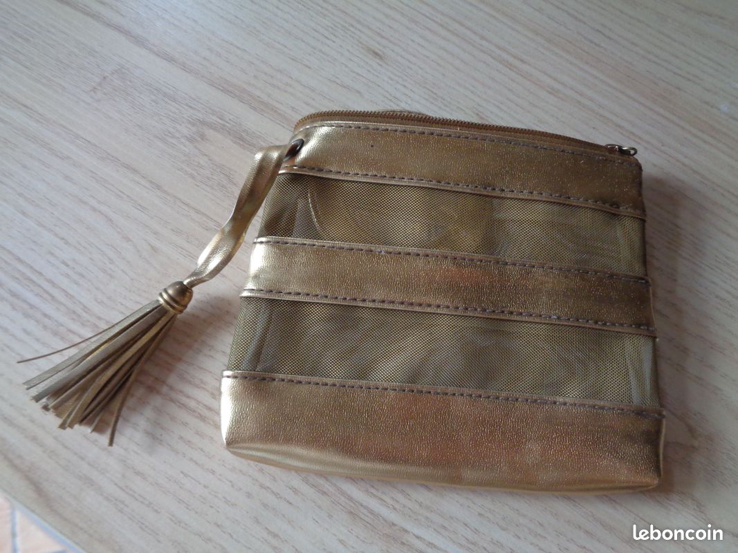 Pochette / trousse maquillage dorée et son miroir assorti Ashley Brooke (image 5)