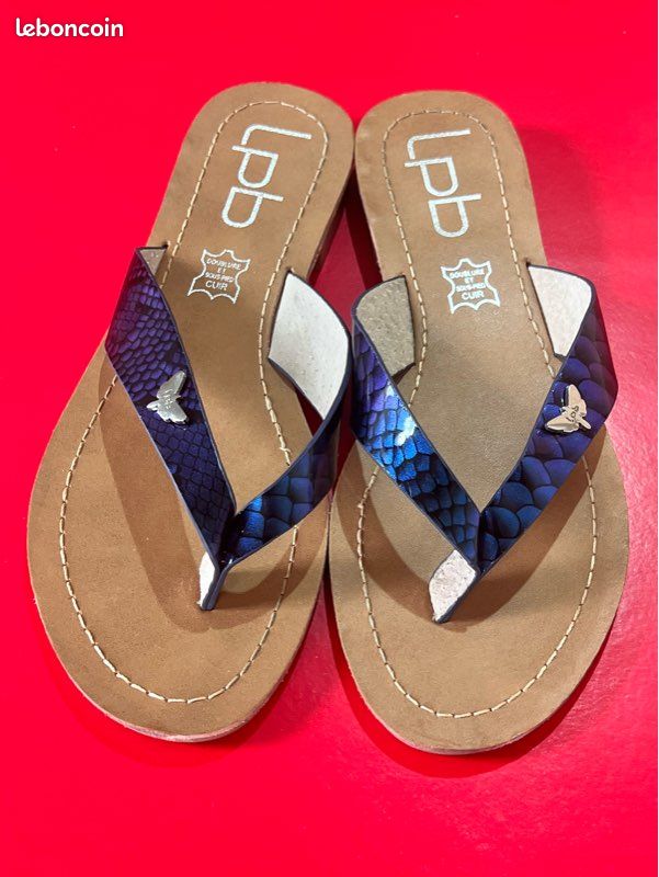 LPB nus pieds sandals tongs Emma bleu métallique Chaussures