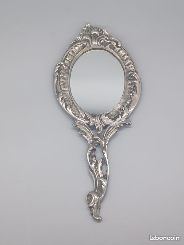 Miroir à main / murale « Les Étains de la Fontaine - Paris » – Étain Titré 95% – Style Rocaille (29 cm) (image 4)