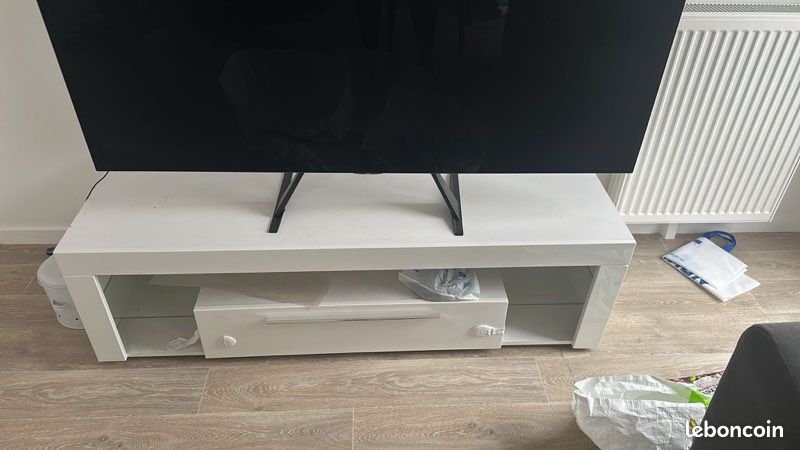 Meuble télé blanc laqué avec led (image 3)