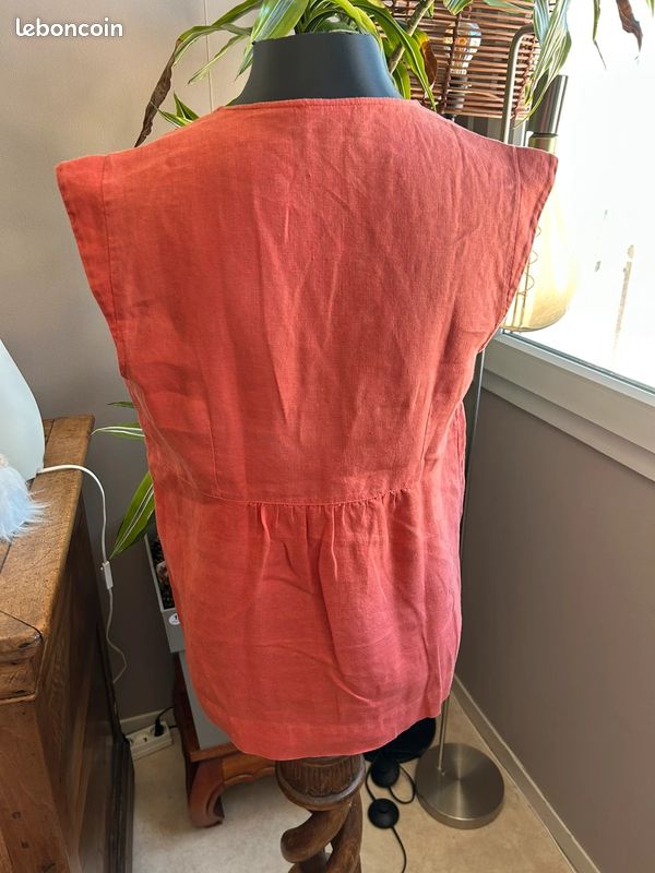 Blouse Caroll corail plissée sans manches taille 38 excellent état vintage chic (image 3)