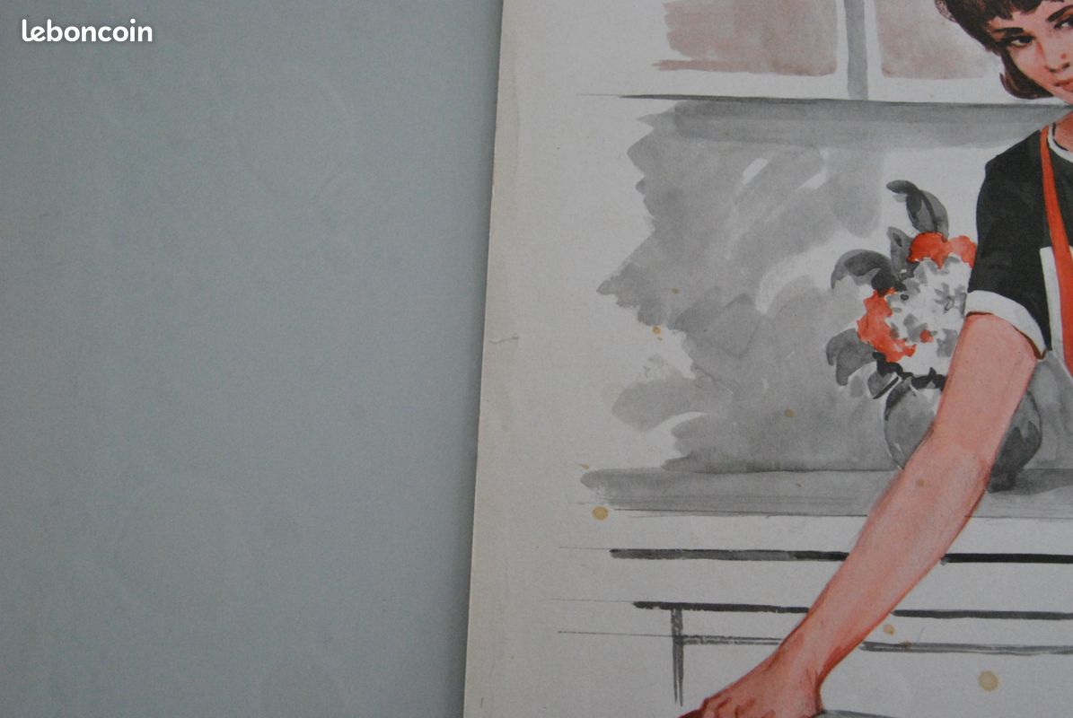 Ancienne affiche scolaire double face mère et fille préparant une tarte et une petite fille chez la crémière Ed MDI 1969 (image 8)