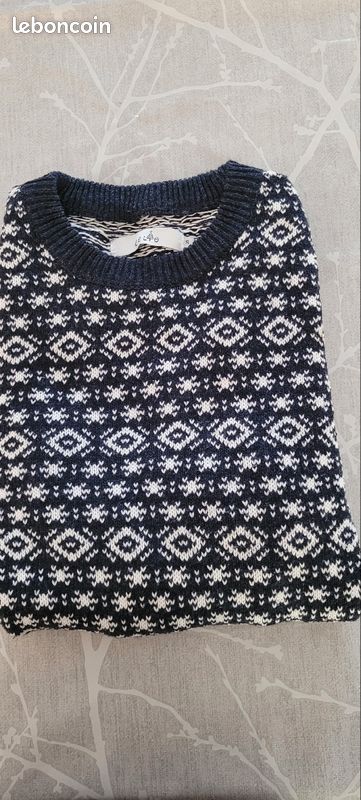 Pull homme S Celio Noël bleu marine/motifs blancs 48%acrylique 42