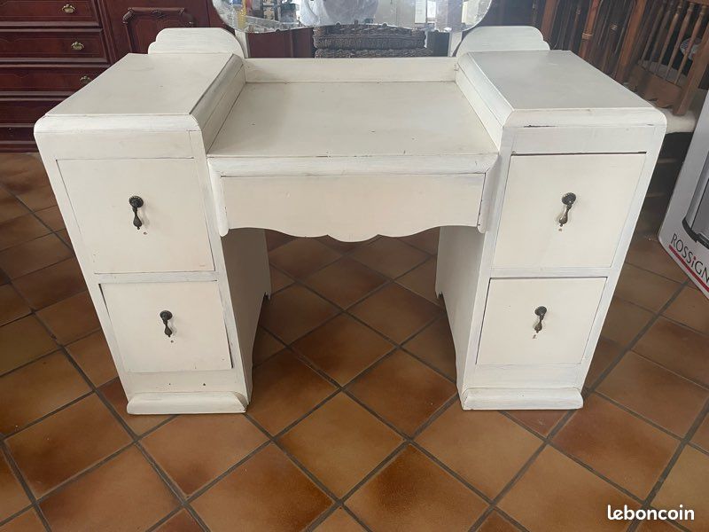 Meuble Coiffeuse Ancienne Pour Poupée - Bois Peint Années 1920