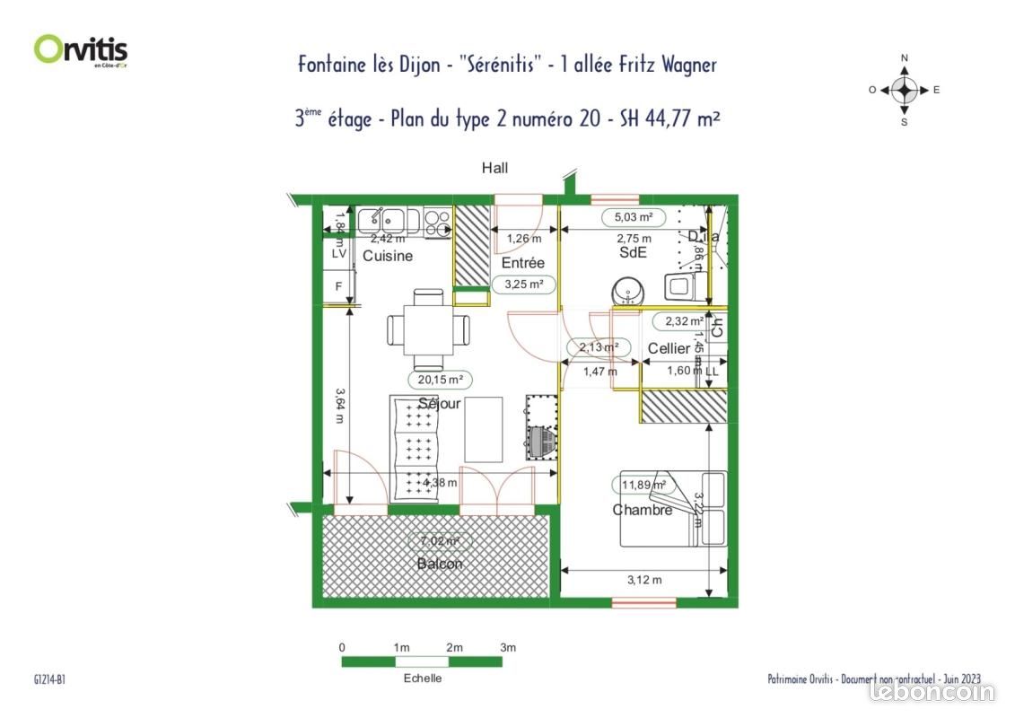 Appartement 2 pièces 45 m² · à Fontaine-lès-Dijon · 45 m² · 603 €/mois