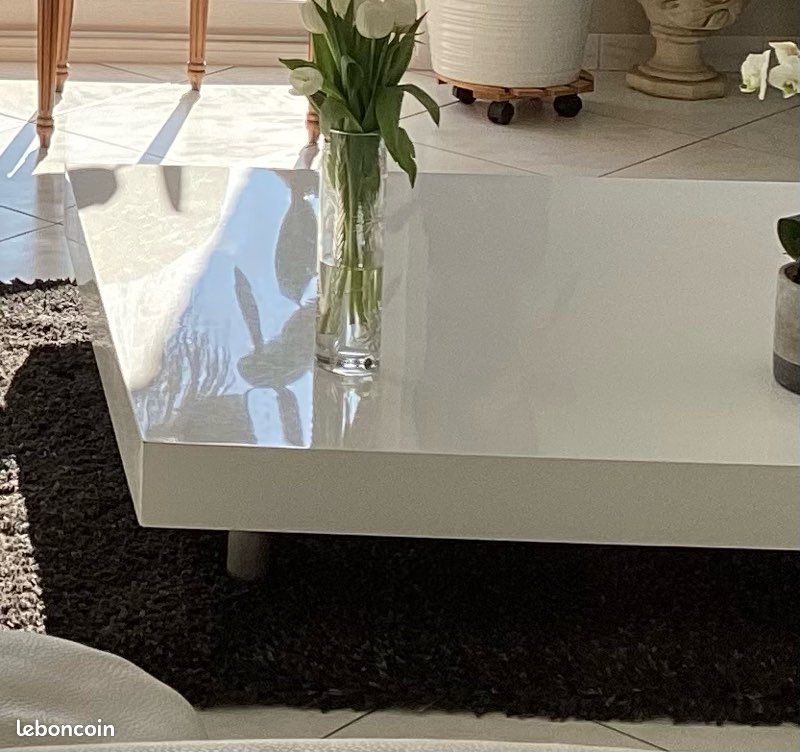 Table basse carrée salon design blanc 1m/1m (image 1)