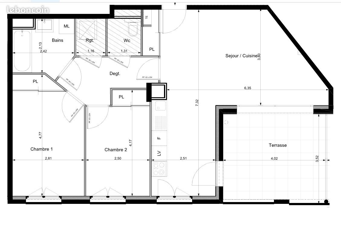 Appartement 3 pièces 67 m² · à Genas · 66,7 m² · 1 250 €