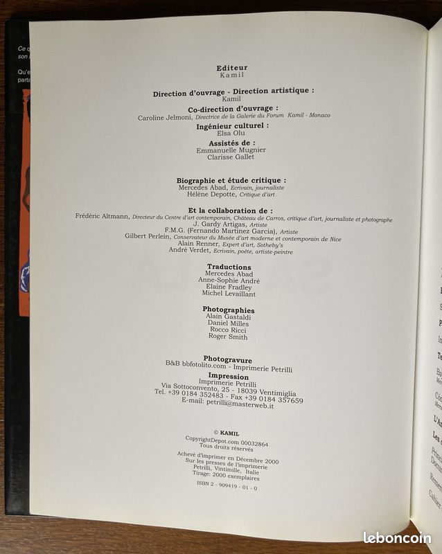Sabala Catalogue 2000 Monaco Kamil illustré galerie peinture éd limitée (image 5)