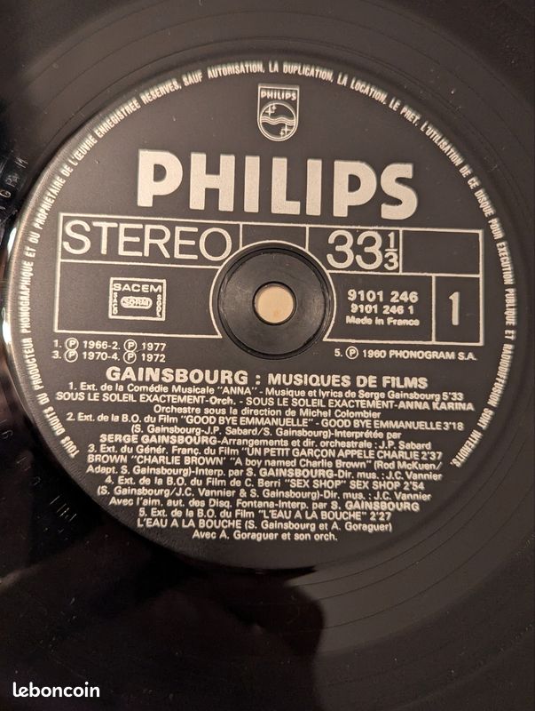 Gainsbourg "Musiques de film" vinyl 1979 (image 3)