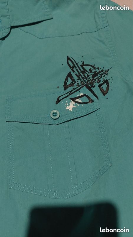 Chemise manche courte turquoise/ bleu ciel (image 4)