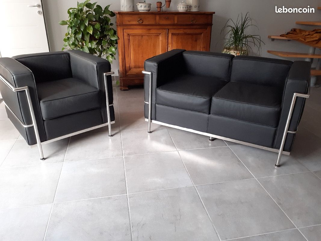 Canapé et fauteuil cuir noir manhattan cuir italien (image 6)