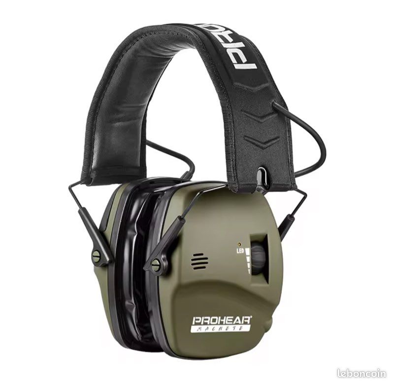 Casque De Protection électronique Vert Pour Chasse Et Tir + Housse