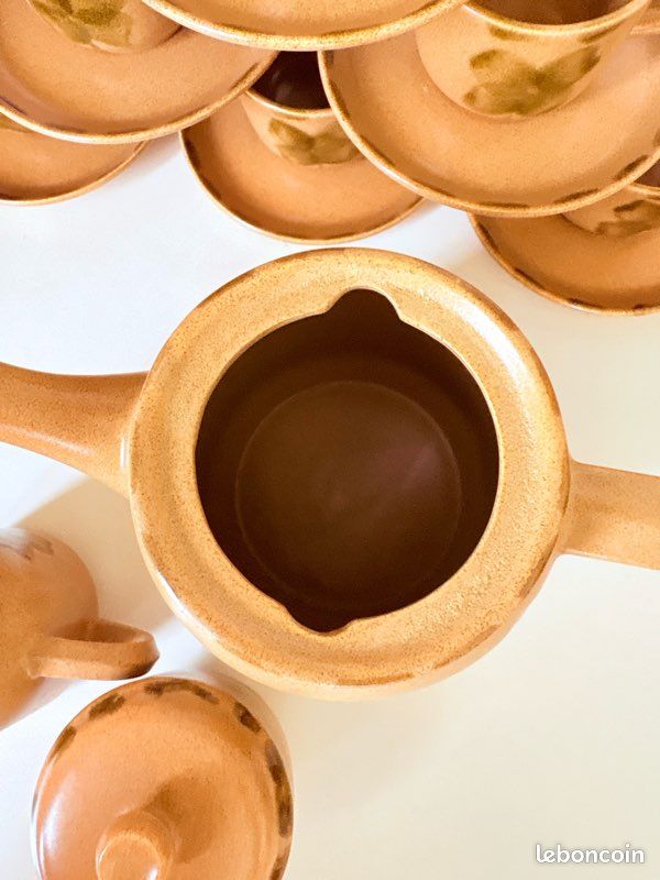 Service à café/thé Sarreguemines Trèfle en grès – 10 tasses – Vintage (image 13)