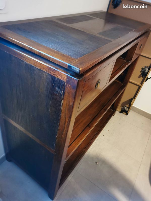 Meuble Bar ou séparation de pièce et ses 2 tabourets bois (image 6)