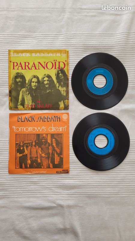 Vinyles 45t- Rose Tattoo + Black sabbath, Nombre : 5 ( 2×45T- Rock'n'roll Outlaw et une version Juke Box année : 1978 + 1×45T- Rock'n'roll is King ( 1981) + 2×45T Black Sabbath : Paranoid ) (image 6)