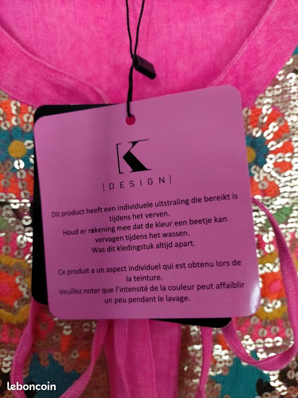 Robe en lin rose vif avec broderies de paillettes K DESIGN Vêtements