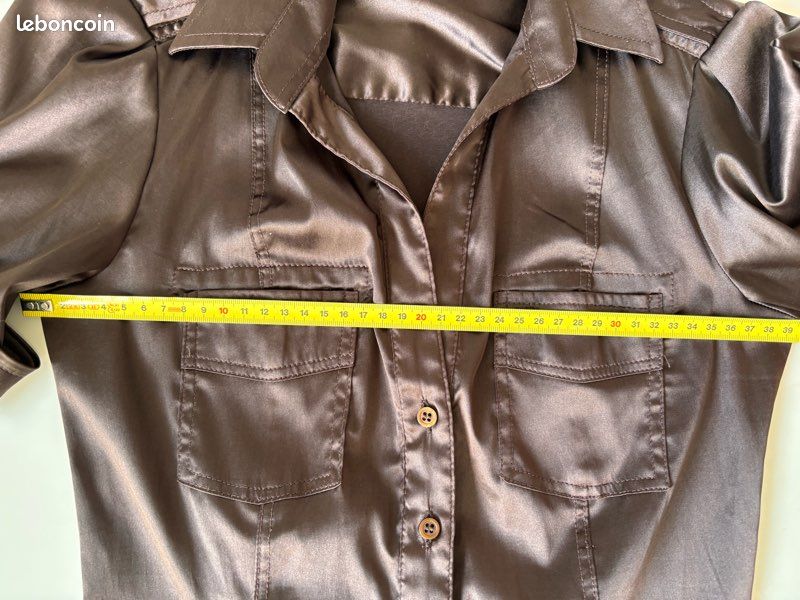 Chemise marron satinée à manche courte cintré style western (image 9)