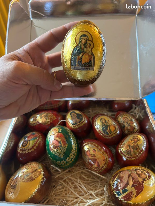 Lot de 12 œufs de Pâques russes en bois vernis (image 6)