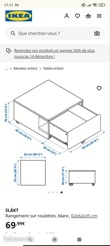 Table de chevet sur roulettes (image 4)