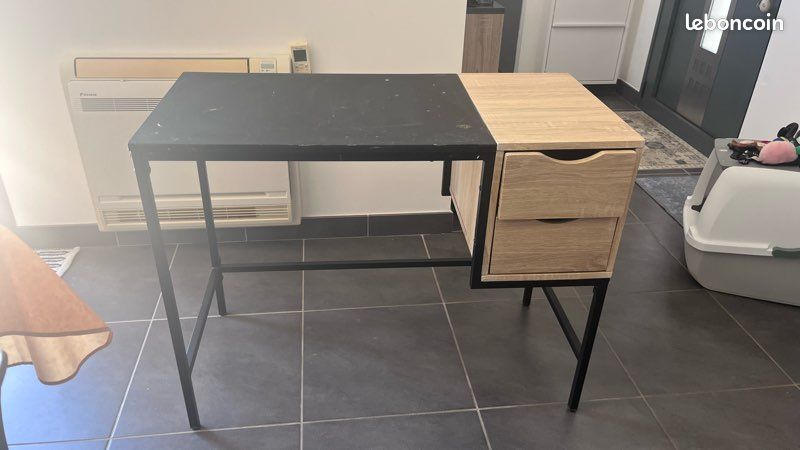 Bureau noir er bois style industriel - 2 tiroirs (image 5)