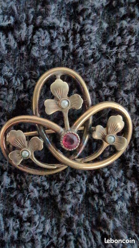 Broche Ancienne Art Nouveau Femme - Opéra - Laiton Argenté - Année 1900 - Occasion