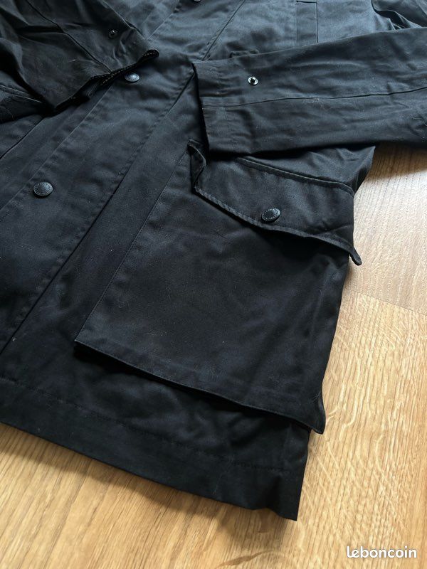 Veste chevignon vintage noire parka mi-longue coton poches doublure bleue homme taille s (image 6)