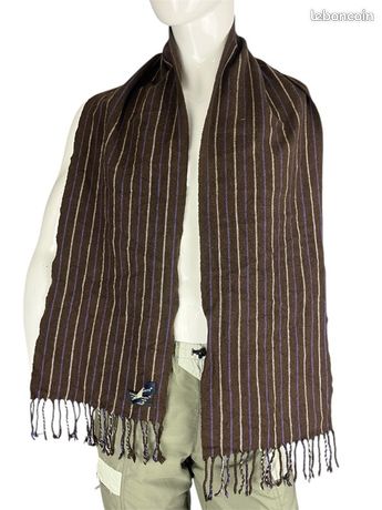 Châle / Couverture Oversize Homme En Laine Cachemire | Marron Rayé | 80x40" | Fait Main Inde