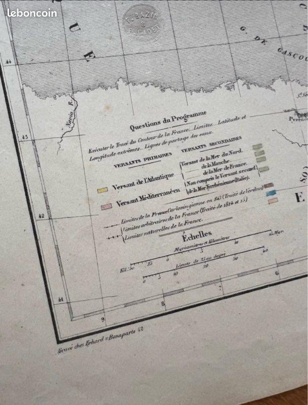 Bassins versants de la France - Carte ancienne 1854 (image 2)