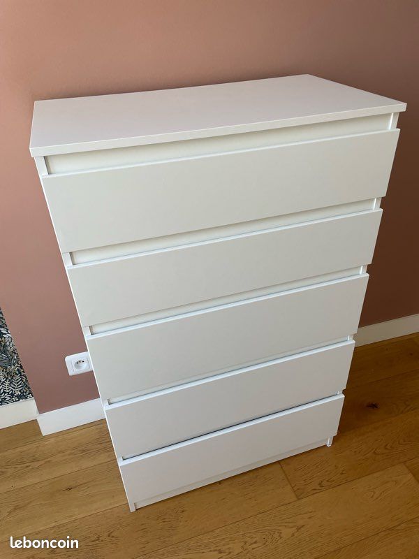 Commode blanche 5 tiroirs neuve 70x40x112 (image 2)