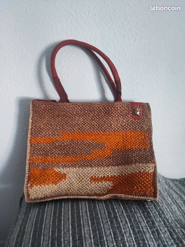 Sac cabas raphia et cuir modèle Archi Claris Virot Accessoires