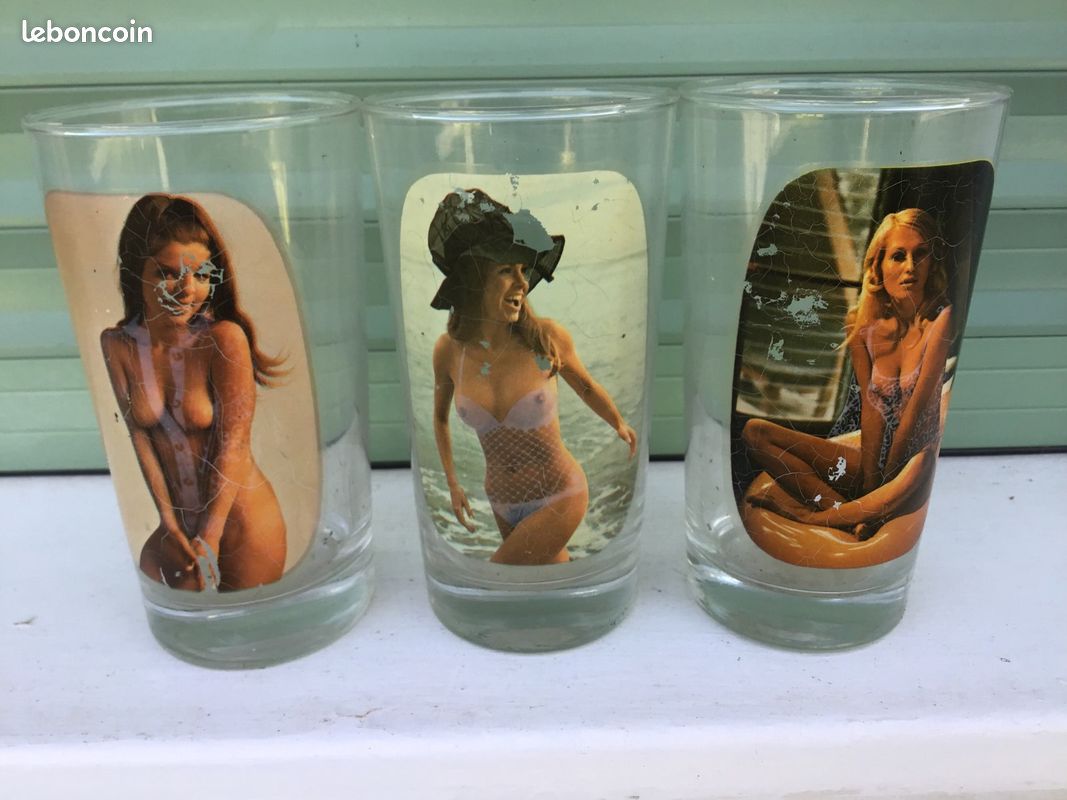 Lot 3 ancien verre vintage année 70 80 femme nu - Collection