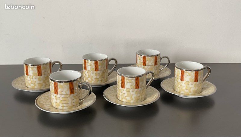 Service à Café Geneviève Lethu Harmonie - 1 Verseuse, 4 Tasses Et Sous-tasses - Porcelaine Beige - 2001