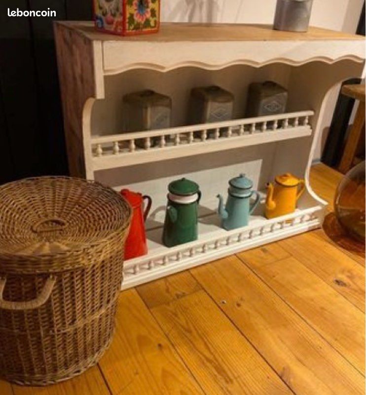 Charmante Étagère Ancienne en Bois Massif Style Épicerie / Cuisine Très bon état (image 3)
