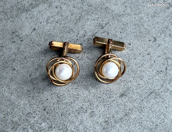 Boutons De Manchette Anciens En Or Rose 14 Carats Avec Perle – Pièce Vintage, élégance Intemporelle, Accessoire De Caractère