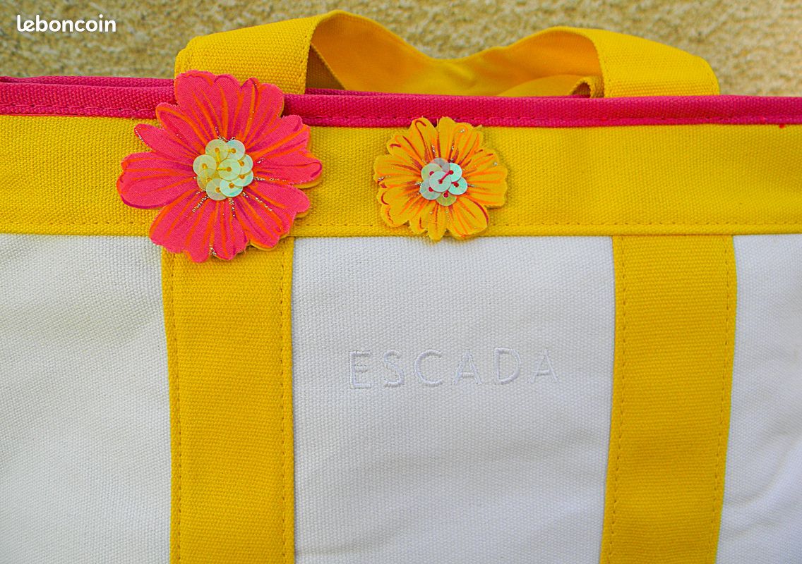 NEUF, Sac à Mains de la Marque ESCADA en Tissu Toilé Blanc, Jaune Vif et Fuchsia, (image 3)