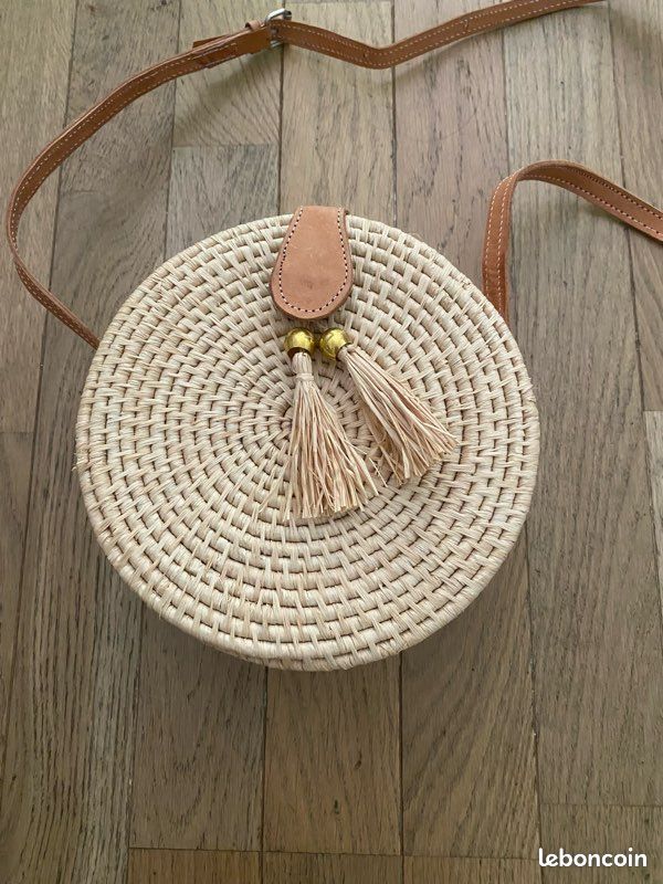 Sac Bandoulière Rond En Raphia - Artisanat Madagascar - Couleur Au Choix - Neuf Avec étiquettes